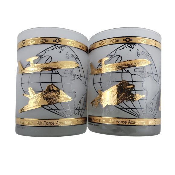 US Air Force Academy Frosted Rock Glass Kapan Kent NWT Gilded Set of 2 - Picture 7 of 9